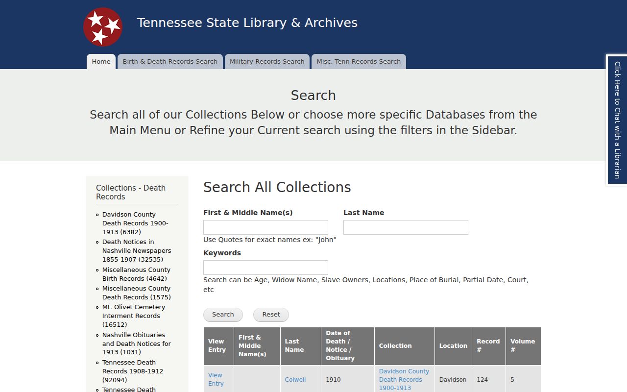 Murfreesboro voter records research through the Tennessee archives index